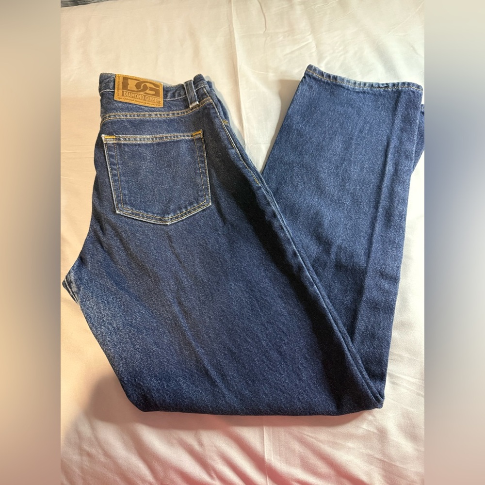 Diamond Gusset Men's Classic Straight Blue Jeans 30x32